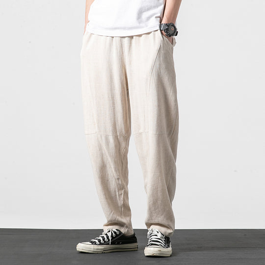 Herren Weiche Leinenmix-Loungehose mit tiefem Schritt, elastischem Bund und taillierter Beinverjüngung Shop Nory