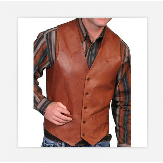 Herren taillierte Lederweste mit Western-Details, V-Ausschnitt und zwei Eingrifftaschen Shop Nory