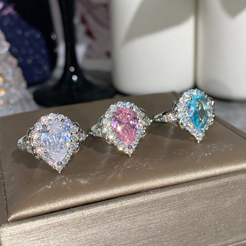 Damen eleganter Tropfenring mit funkelndem Kristallbesatz Shop Nory