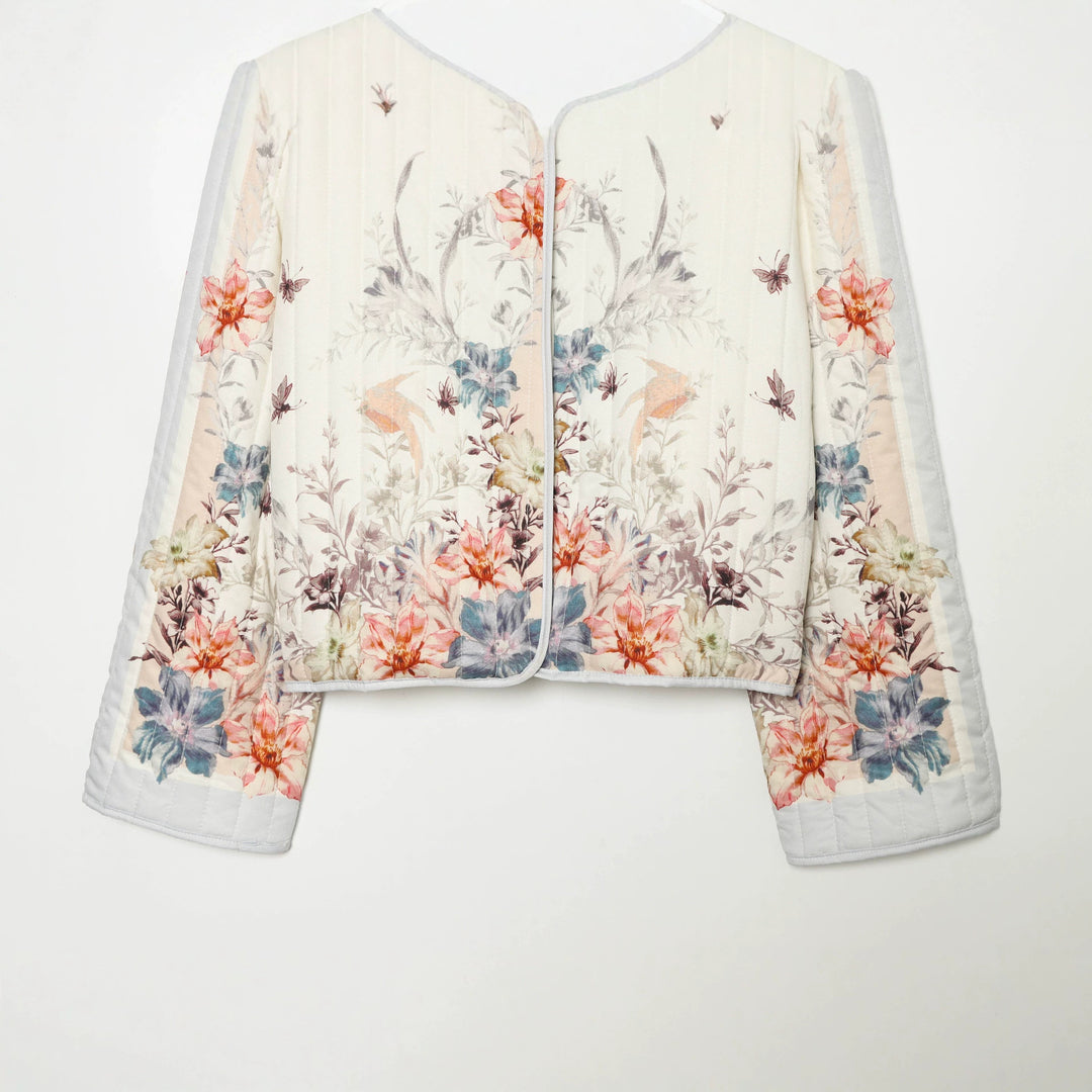 Damen Gestepptes Cropped Übergangsjacke mit floraler Allover-Print und Rundhalsausschnitt Shop Nory