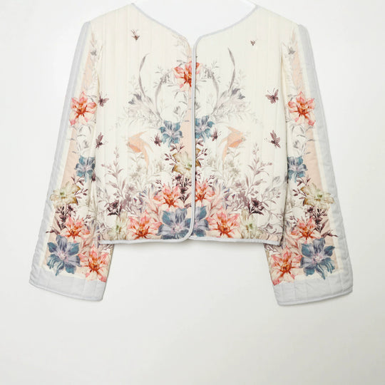 Damen Gestepptes Cropped Übergangsjacke mit floraler Allover-Print und Rundhalsausschnitt Shop Nory