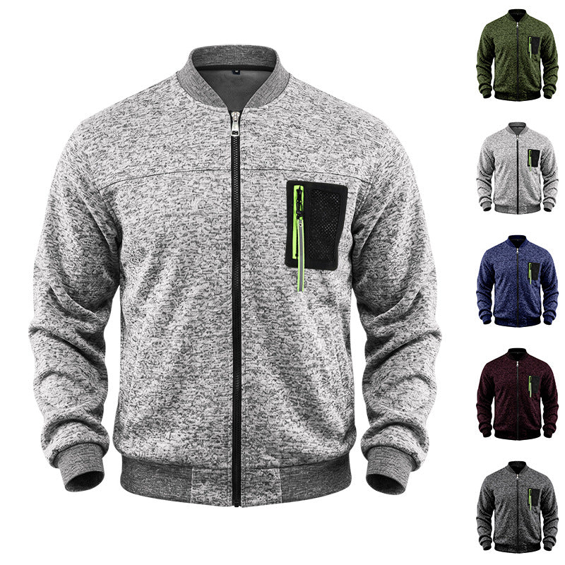 Herren melierte Bomberjacke mit Reißverschluss-Brusttasche und Rippbündchen Shop Nory