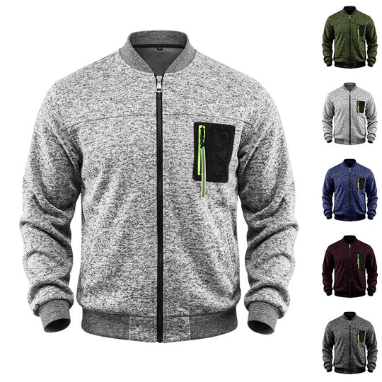 Herren melierte Bomberjacke mit Reißverschluss-Brusttasche und Rippbündchen Shop Nory