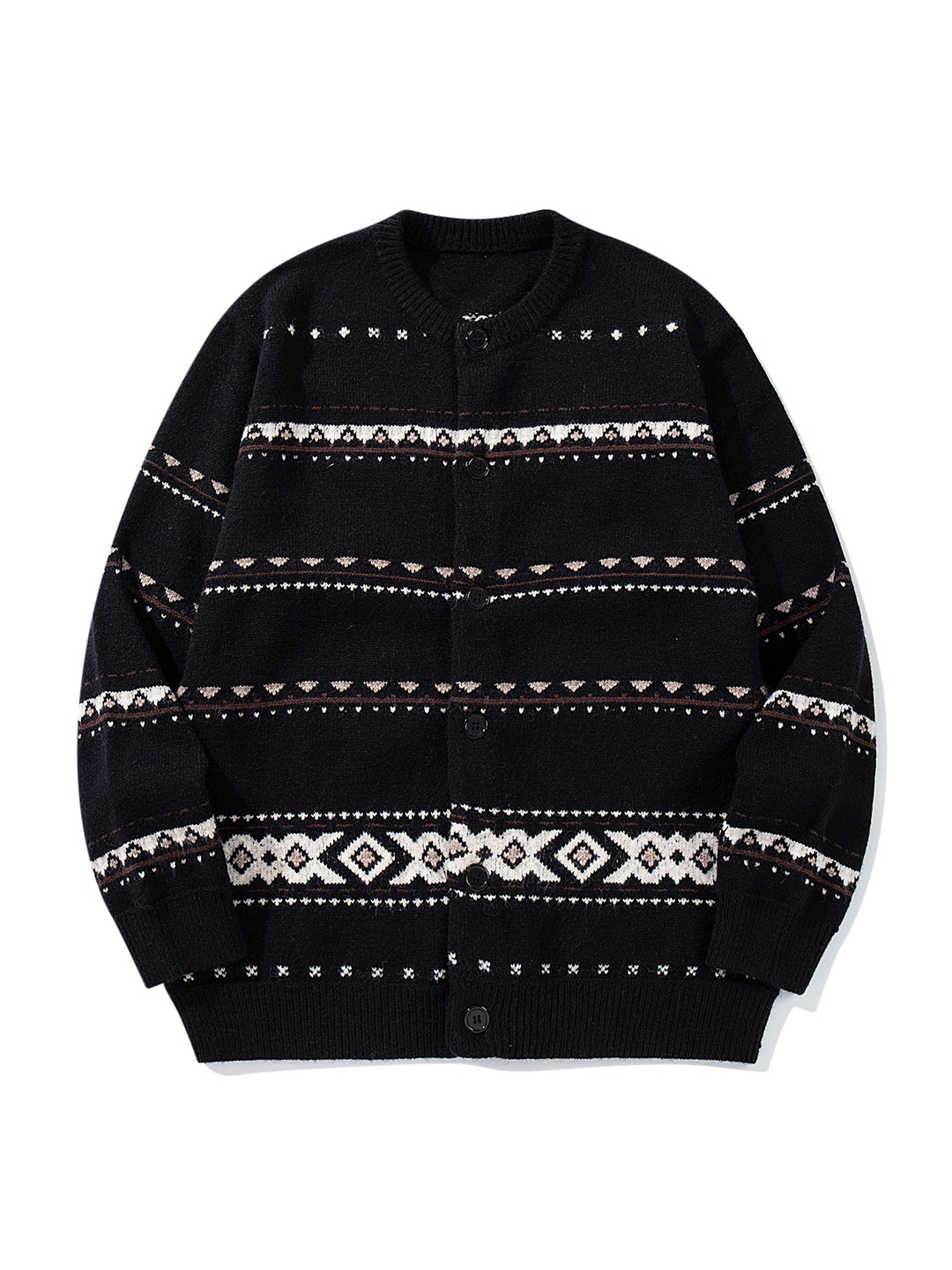 Unisex Strukturierte Jacquard-Strickjacke mit Rundhalsausschnitt, Oversize-Passform und Knopfleiste Shop Nory