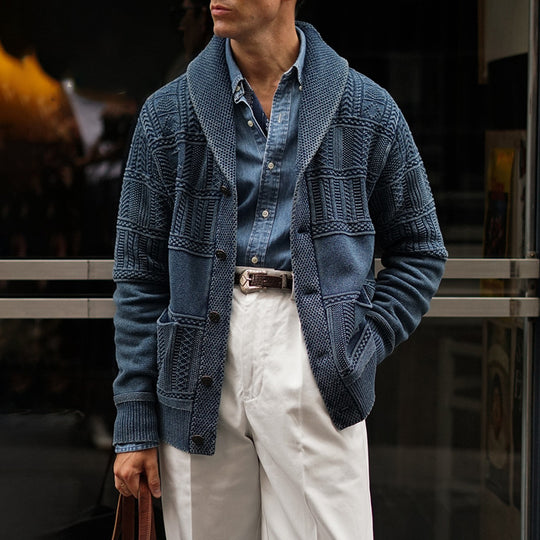 Herren Gestrickter Schalkragen-Cardigan mit Strukturstrick und aufgesetzten Taschen Shop Nory