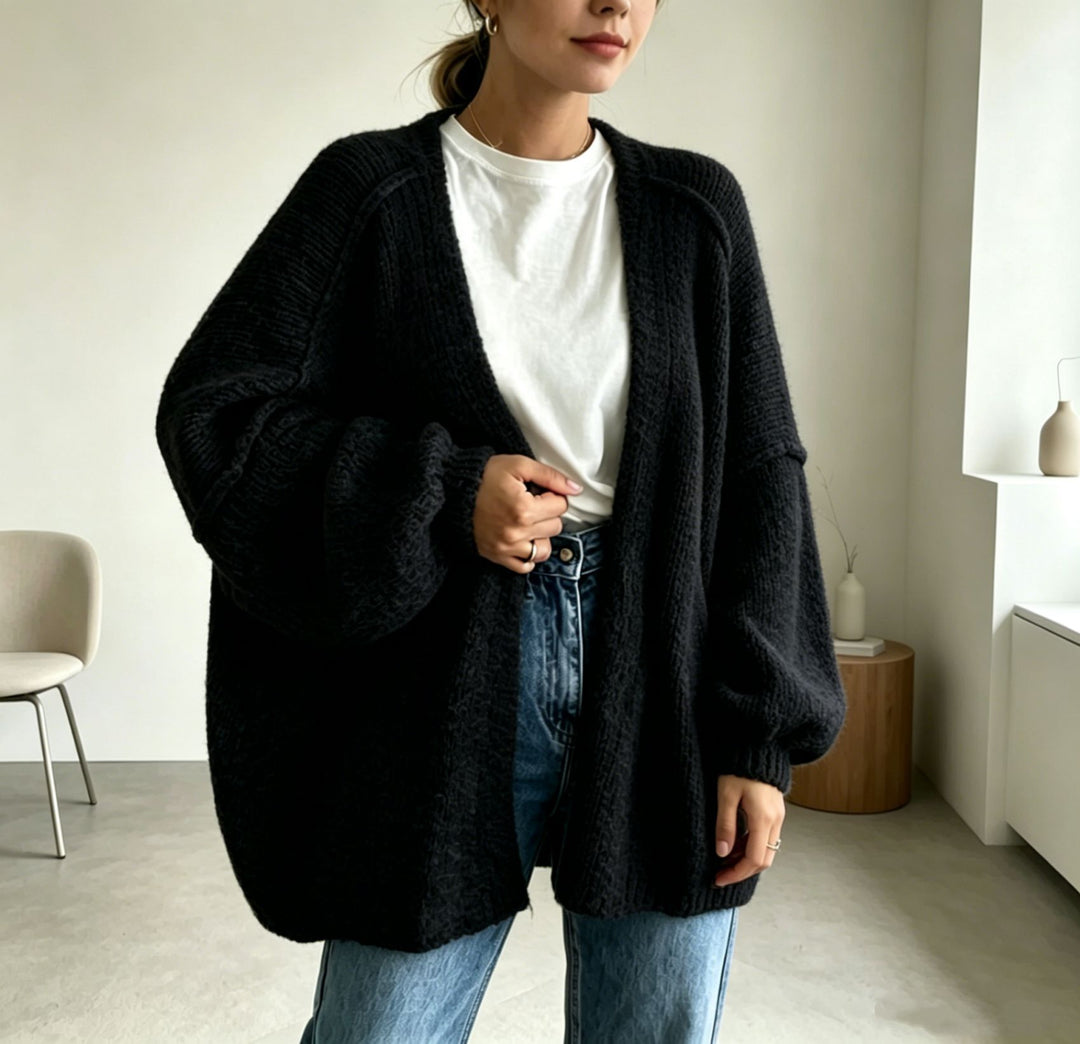 Damen Oversized Grobstrick-Cardigan mit weitem Ärmel Shop Nory