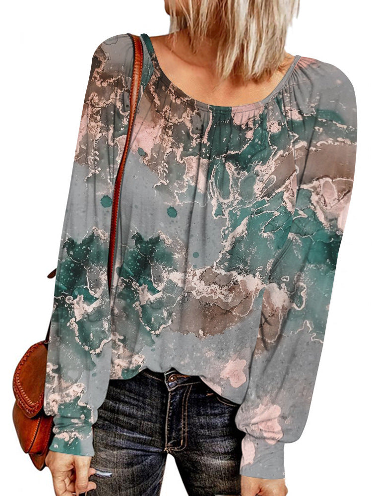 Damen Ethno-Print Oversize-Tunika mit Rundhalsausschnitt und langen Ballonärmeln Shop Nory