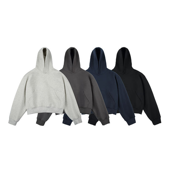 Unisex Kastiger gekürzter Kapuzenpullover mit Kängurutasche und geripptem Saum Shop Nory