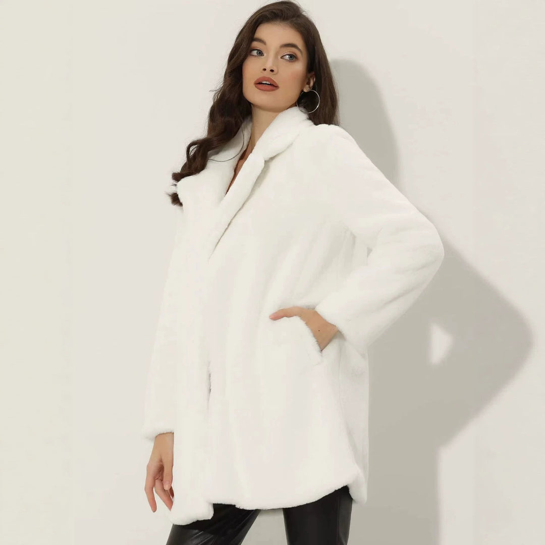 Damen Midilanger Kunstpelz‑Mantel mit softem Schalkragen und Eingrifftaschen Shop Nory