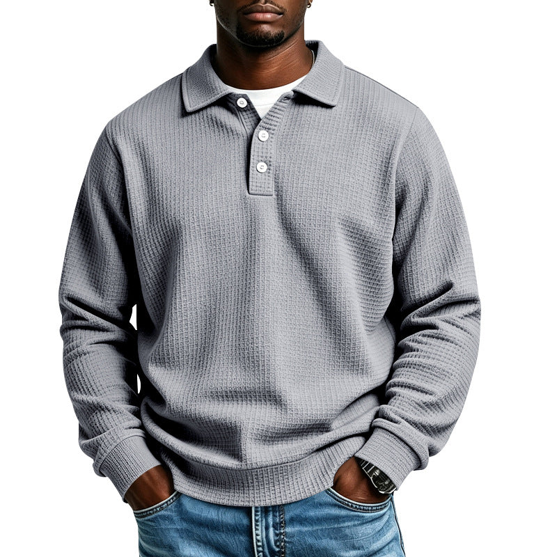 Herren Waffelstrick-Poloshirt mit Knopfleiste und Rippbündchen Shop Nory