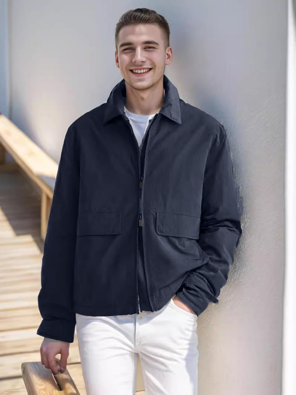 Herren Leichte Zip‑Jacke im Harrington‑Stil mit Pattentaschen Shop Nory