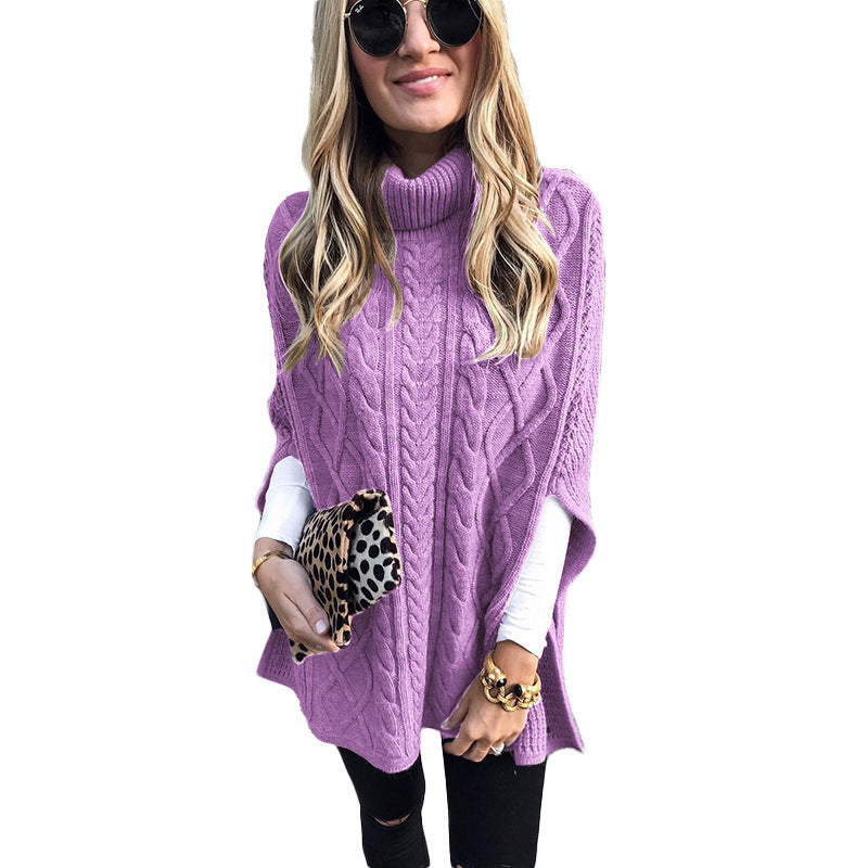 Damen nan kastiger Strickponcho mit hohem Rollkragen, Zopfstruktur und seitlichen Schlitzen Shop Nory