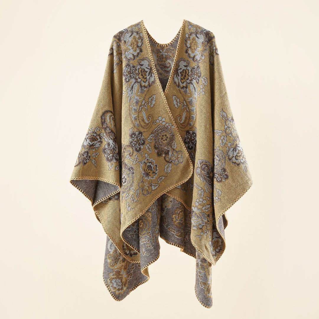 Damen Reversibler Strick-Umhang mit floraler Jacquard‑Webung und Zierkettelnaht Shop Nory