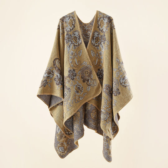 Damen Reversibler Strick-Umhang mit floraler Jacquard‑Webung und Zierkettelnaht Shop Nory