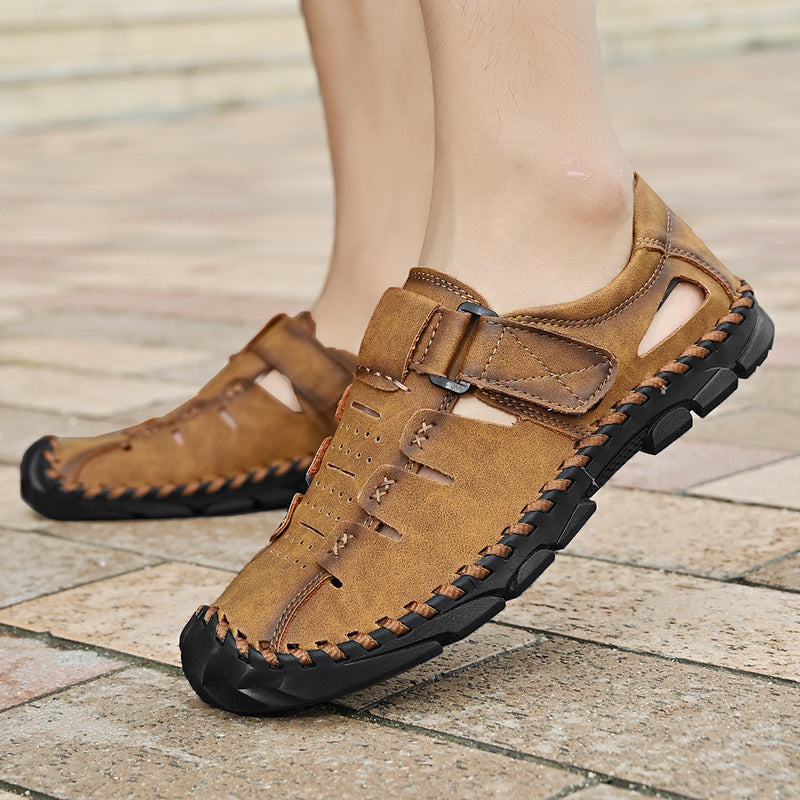 Herren Bequeme Leder-Sandalen mit verstellbarem Klettverschluss