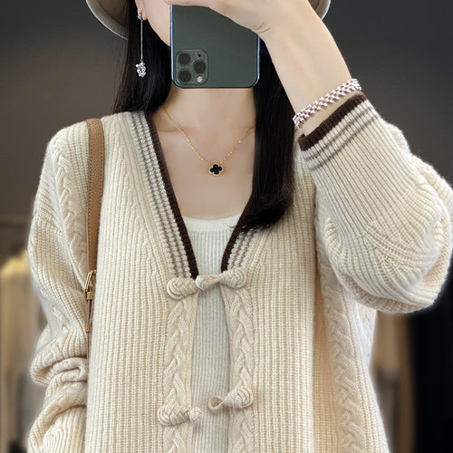 Damen Strickcardigan mit Zopfmuster und dekorativen Knotenverschlüssen Shop Nory