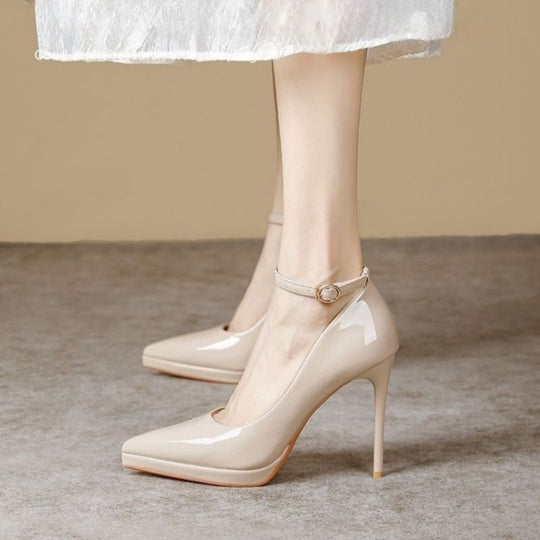 Damen Spitzer Plateau-Pumps mit sculpted Stiletto und Knöchelriemen Shop Nory