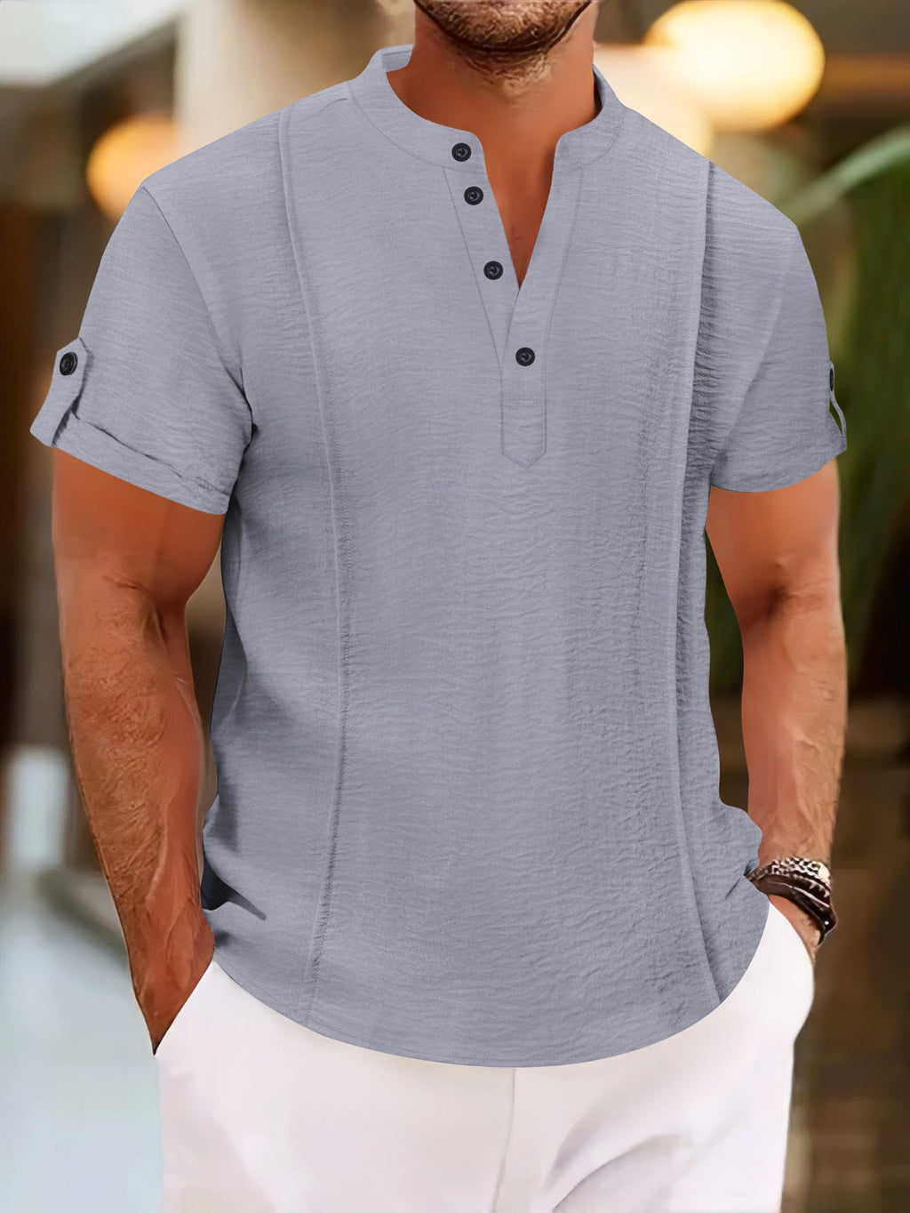 Herren Kurzarm Hemd mit eleganter Knopfleiste und strukturiertem Design