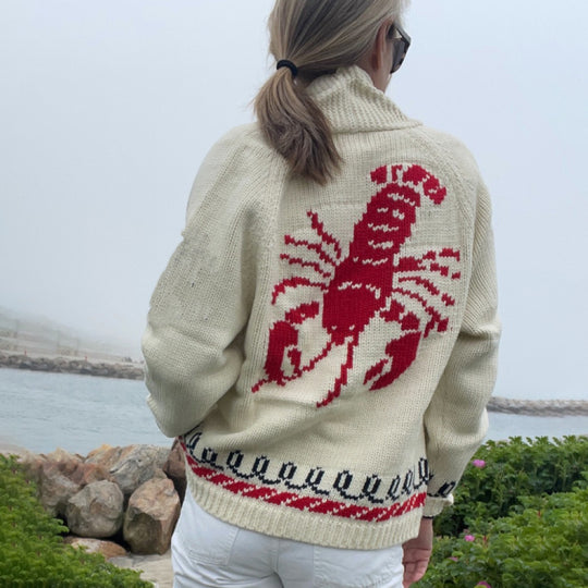 Damen Oversize Strickcardigan mit Walmotiv und nautischer Kontrastbordüre Shop Nory
