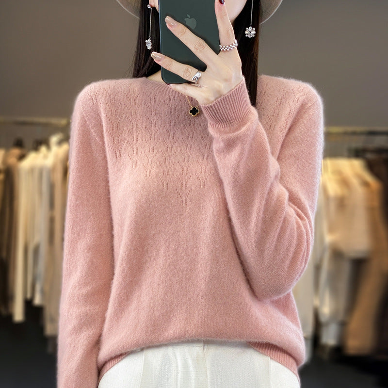 Damen Kuscheliger Midweight Rundhals-Pullover aus Angora-Blend mit feinem Flor und schmalem Bündchen Shop Nory