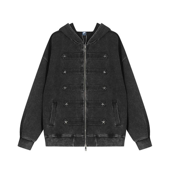 Damen Kapuzen-Sweatjacke mit Leopardenmuster, Veloursleisten und Sternnieten Shop Nory