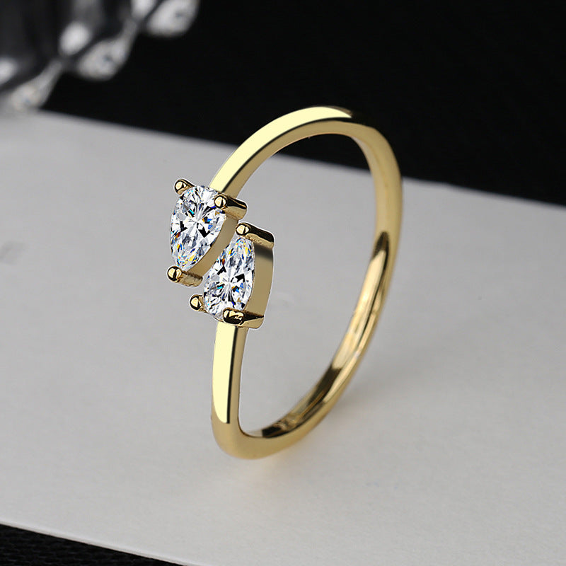 Damen Ring mit einzigartigem Zwillingsdesign und funkelnden Zirkon-Steinen Shop Nory