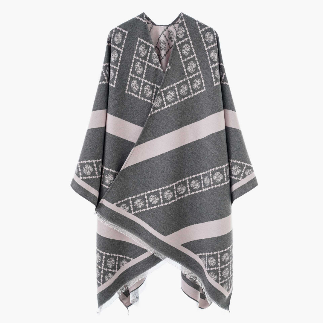 Damen Luxuriöses Jacquard-Überwurfcape mit kastiger Silhouette Shop Nory