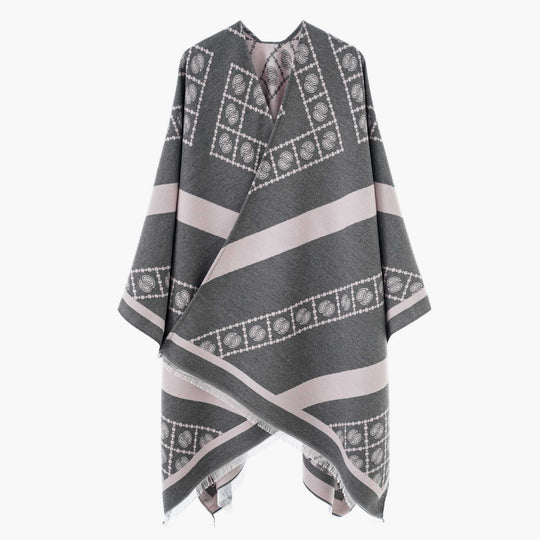 Damen Luxuriöses Jacquard-Überwurfcape mit kastiger Silhouette Shop Nory