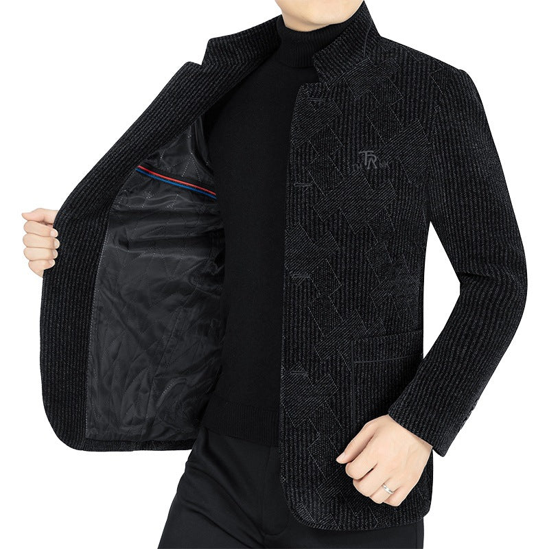 Herren Moderner Stehkragen-Blazer im Bouclé-Look mit feiner geometrischer Struktur Shop Nory