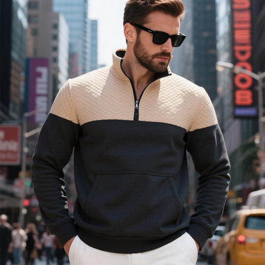 Herren nan gestepptes Sweatshirt mit Stehkragen, Halbreißverschluss und Kängurutasche Shop Nory