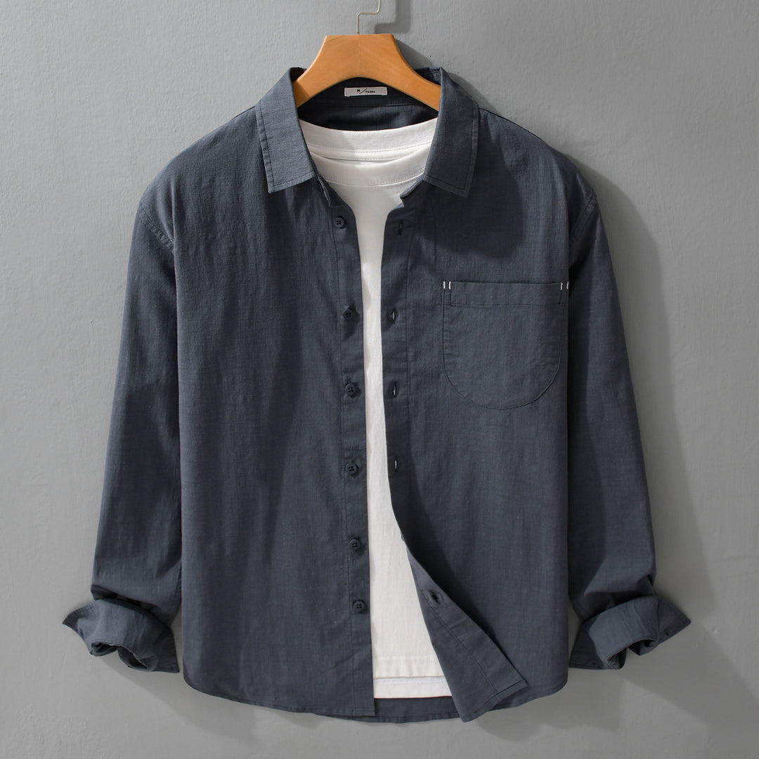 Herren Layering-Hemd im Overshirt-Stil aus Baumwoll‑Leinen mit Kentkragen und aufgesetzter Rundtasche Shop Nory