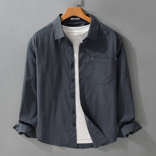 Herren Layering-Hemd im Overshirt-Stil aus Baumwoll‑Leinen mit Kentkragen und aufgesetzter Rundtasche Shop Nory