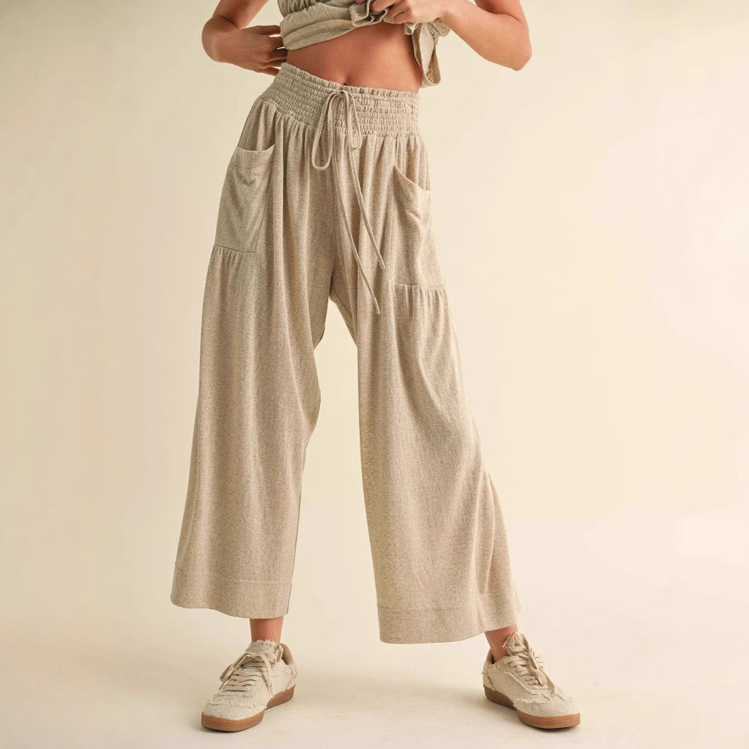 Damen weite Culotte-Jerseyhose mit Smockbund und Eingrifftaschen Shop Nory