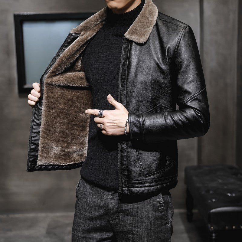 Herren Premium Kunstleder‑Fliegerblouson mit kontrastierendem Teddykragen und verdeckter Reißverschlussleiste Shop Nory
