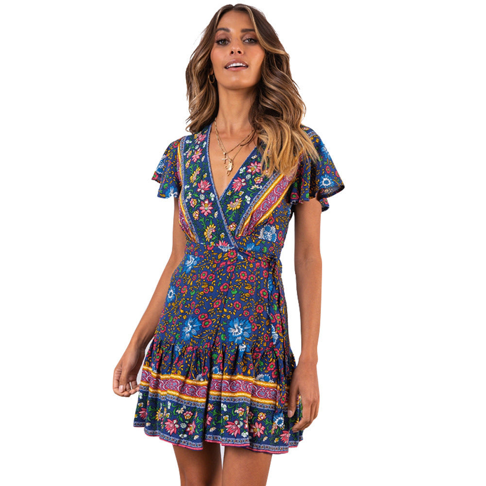 Damen Wickelkleid mit floralem Design und Rüschendetails