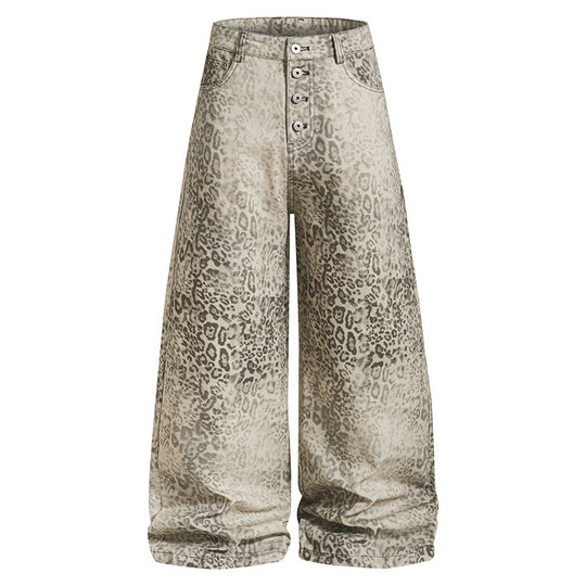 Damen Hochtaillierte Balloon-Jeans im Animalprint mit weitem Culotte‑Schnitt und Knopfleiste Shop Nory