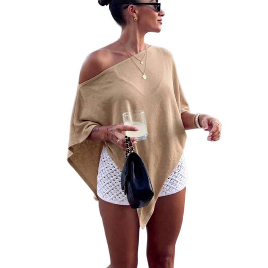 Damen Asymmetrisches Off-Shoulder Poncho-Top aus leichtem Strick Shop Nory