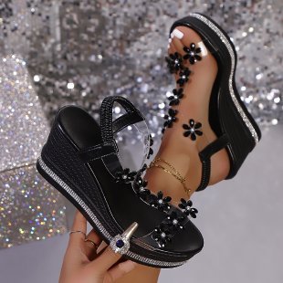 Damen Wedge-Sandalen mit blühendem Schmuckdesign Shopnory
