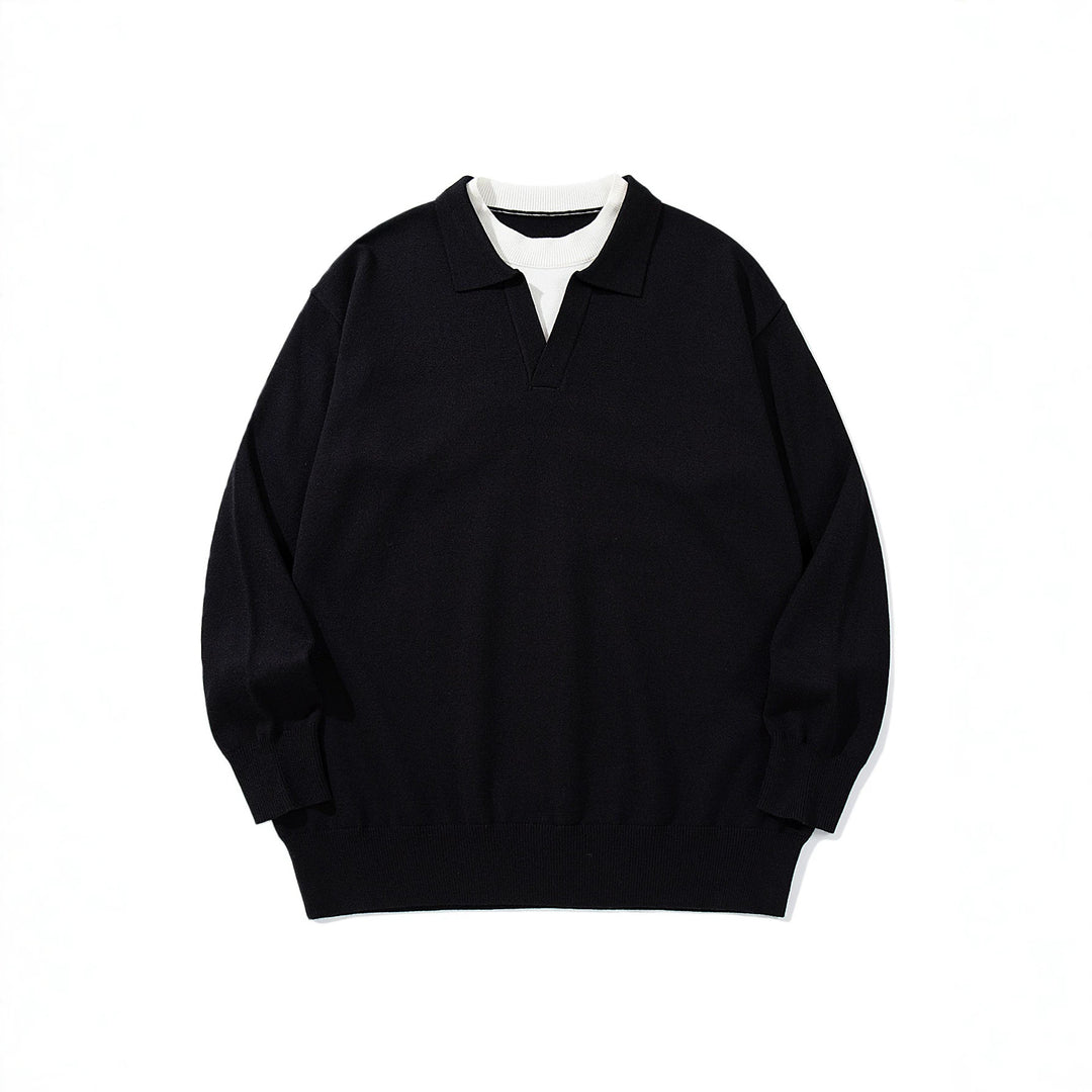Unisex Feinstrick-Polo mit V‑Ausschnitt‑Cutout und integriertem Rollkragen-Layer Shop Nory