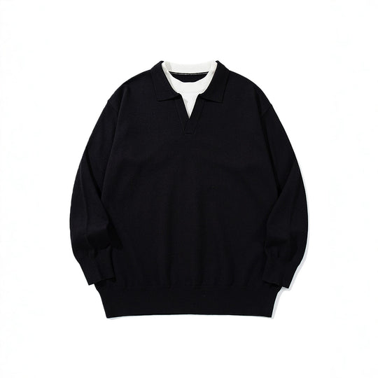 Unisex Feinstrick-Polo mit V‑Ausschnitt‑Cutout und integriertem Rollkragen-Layer Shop Nory