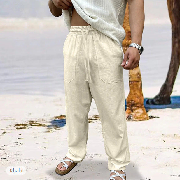 Herren lässige Leinen-Joggerhose mit elastischem Tunnelzug, aufgesetzten Taschen und konischer Silhouette Shop Nory
