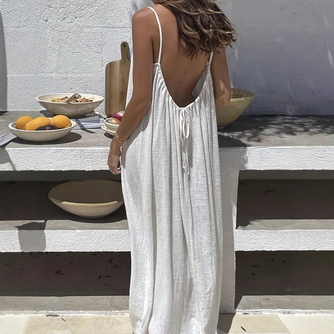 Damen Maxikleid im eleganten Open-Back Design mit feinen Spaghettiträgern Shopnory