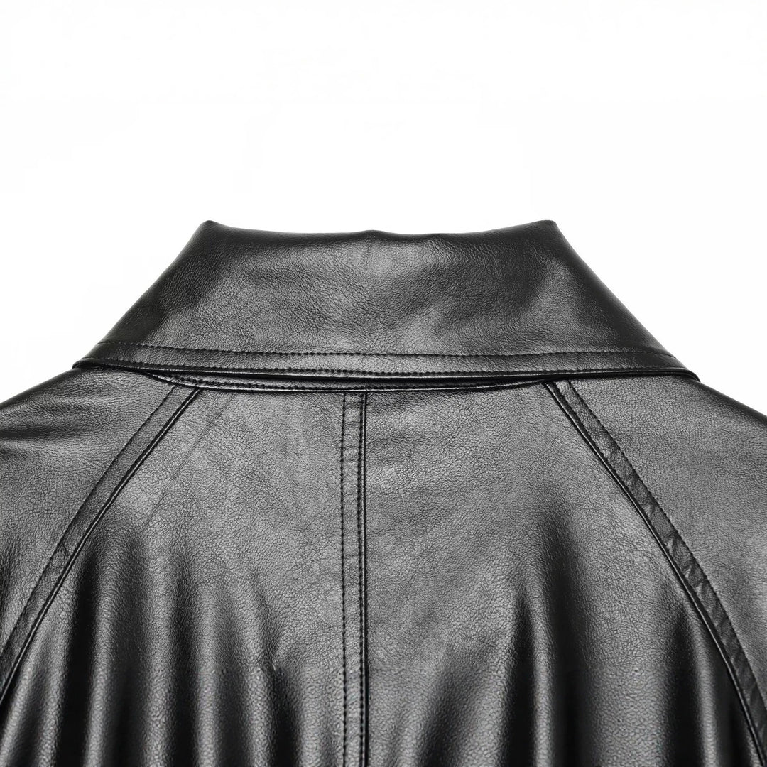 Damen Cropped Kunstlederjacke mit weitem Funnelkragen und doppelreihiger Knopfleiste Shop Nory