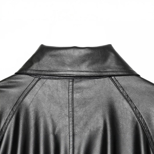Damen Cropped Kunstlederjacke mit weitem Funnelkragen und doppelreihiger Knopfleiste Shop Nory