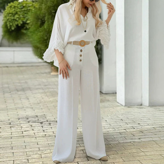 Damen Hochtaillierte Palazzo-Hose mit Knopfblende und Eingrifftaschen Shop Nory