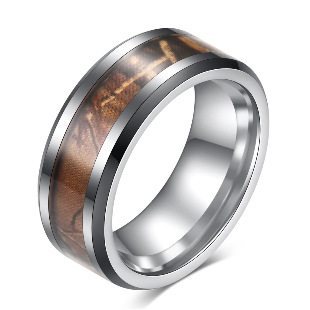 Herren Ring aus hochwertigem Edelstahl mit dekorativem Holz-Inlay Shop Nory