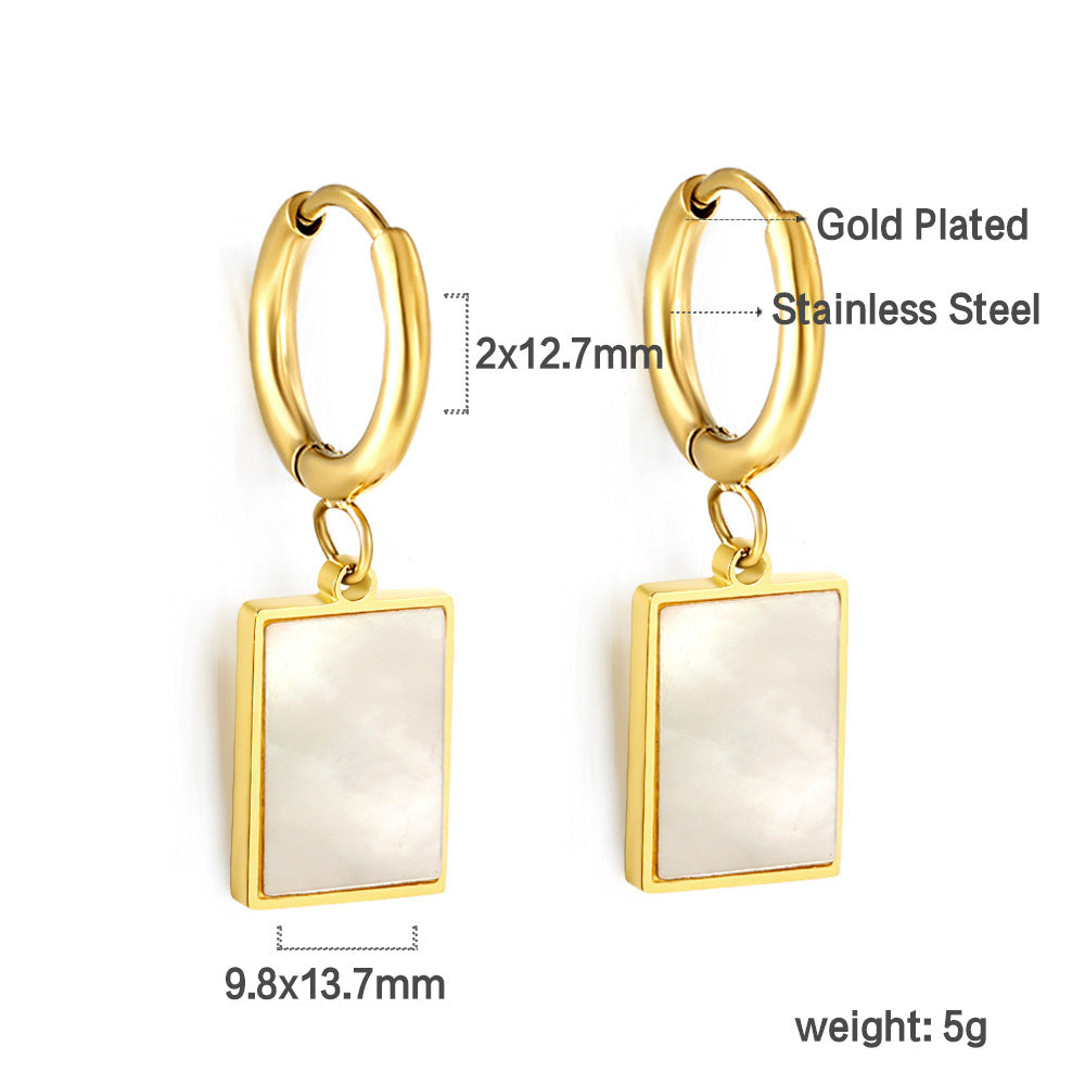 Damen elegante Edelstahl Ohrhänger mit satiniertem Rechteckanhänger Shop Nory