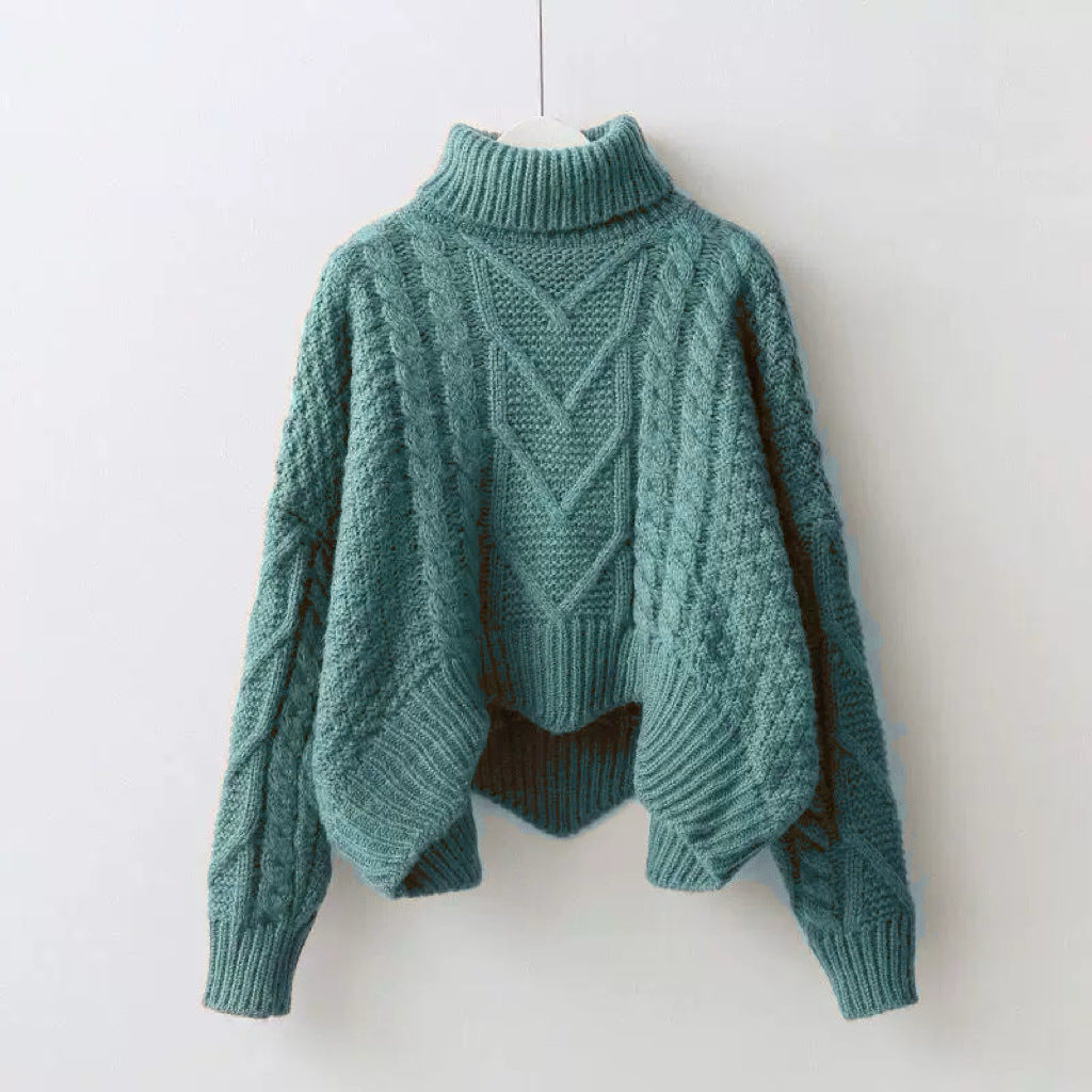 Damen Strukturiertes Cropped Zopfmuster-Chunky-Pullover mit hohem Rollkragen Shop Nory