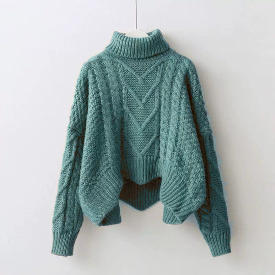 Damen Strukturiertes Cropped Zopfmuster-Chunky-Pullover mit hohem Rollkragen Shop Nory