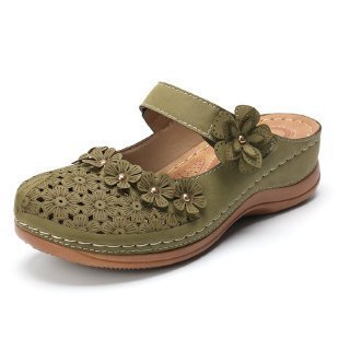 Damen Clogs mit blumigen Applikationen und verstellbarem Riemen